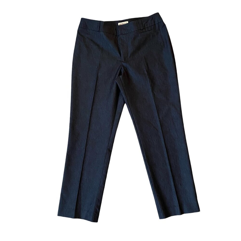 Merona women's size 4 dark blue creased flat front straight ankle dress pants